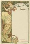 ALPHONSE MUCHA (1860-1939). CHAMPAGNE MOET & CHANDON. Menu. 1899. 8x6 inches, 22x15 cm. F. Champenois, Paris.